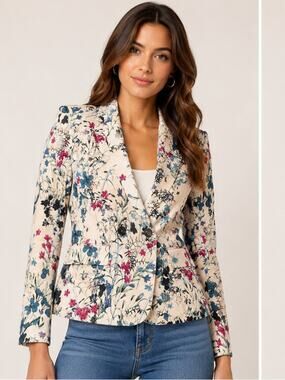 DAKS London Floral Double Breasted Blazer Jacket Cream multi IT 38 US 2-4 NWT